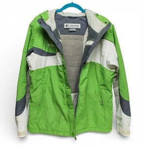 Columbia Ski Jacket Womens Large Green White Good Fleece Lined Hooded